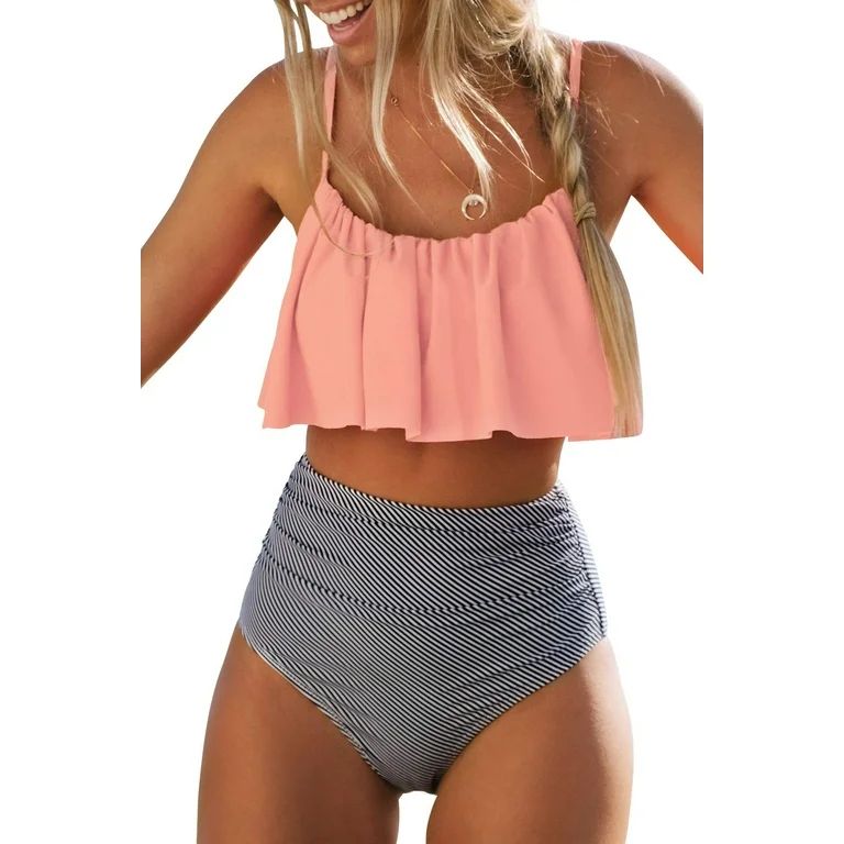Cupshe Women's High Waisted Bikini Set Swimsuit Falbala Ruffled Bathing Suit | Walmart (US)