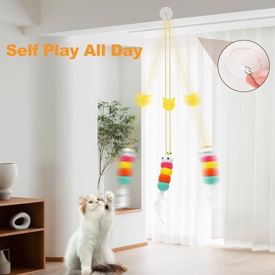 6 PCS Interactive Cat Feather Toys, Indoor Hanging Retractable Cat Toy, Self Play Toys Make Fun E... | Amazon (US)