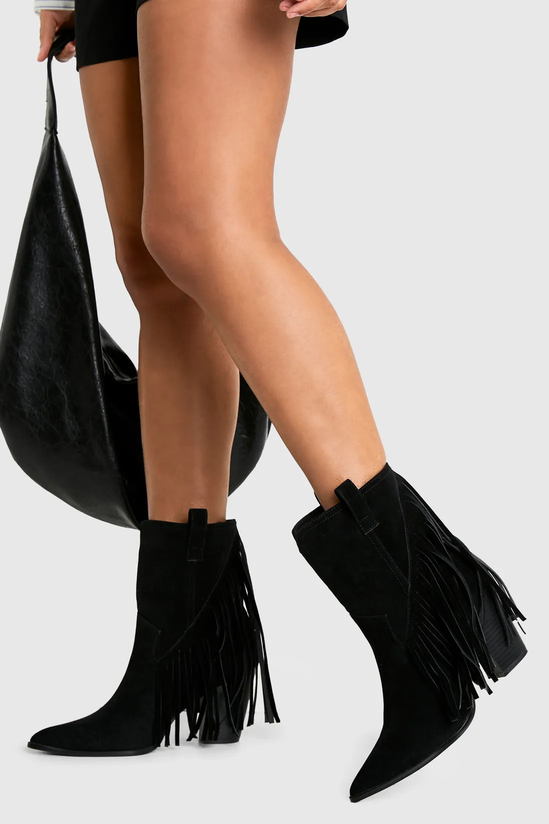 Wide Fit Faux Suede Fringe Tassel Detail Heeled Western Ankle Boot | boohoo (US & Canada)