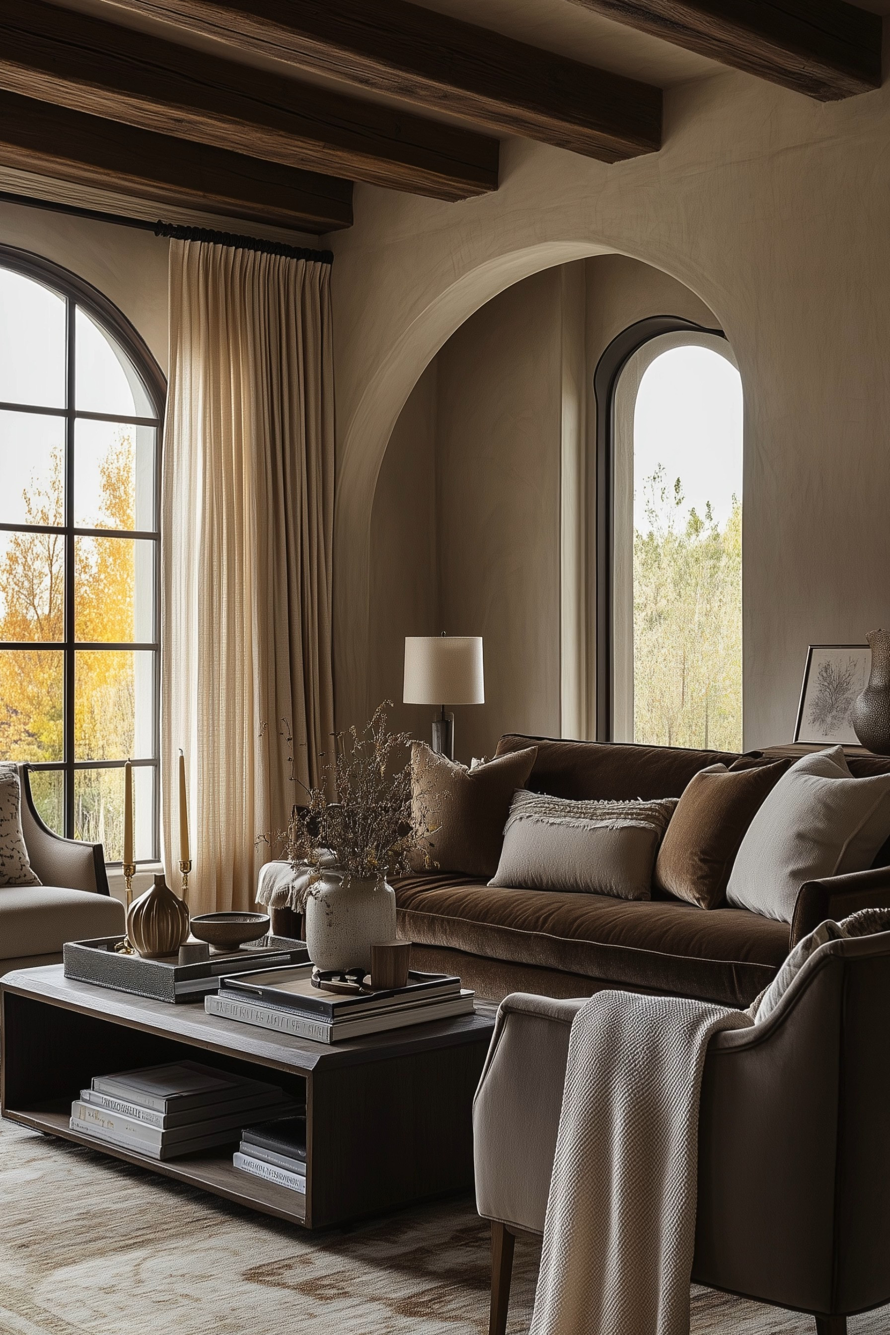 This luxurious living room exudes timeless elegance with its neutral tones and modern design. The space showcases a blend of cozy textiles, such as the plush sofas and layered cushions, alongside rustic wooden ceiling beams. Natural light filters through the large arched windows, highlighting the sophisticated decor and providing a warm, inviting atmosphere. The coffee table, adorned with stacked books and decorative vases, adds a touch of minimalistic charm. 🖤 If you want to see more content like this, FOLLOW maeveandmodern on LTK, Instagram, and Pinterest! Check out our blog where we post daily, maeveandmodern.com!

neutral living room | modern design | cozy textiles | rustic beams | arched windows | sophisticated decor | minimalist charm | elegant interiors | luxe style | welcoming atmosphere | home styling | interior inspiration | warm tones | chic decor | plush upholstery | decorative vases | natural light | timeless elegance | stylish spaces | interior trends
 

 

#LTKHome #LTKSaleAlert #LTKFindsUnder100 #LTKSeasonal #LTKHome #LTKSaleAlert