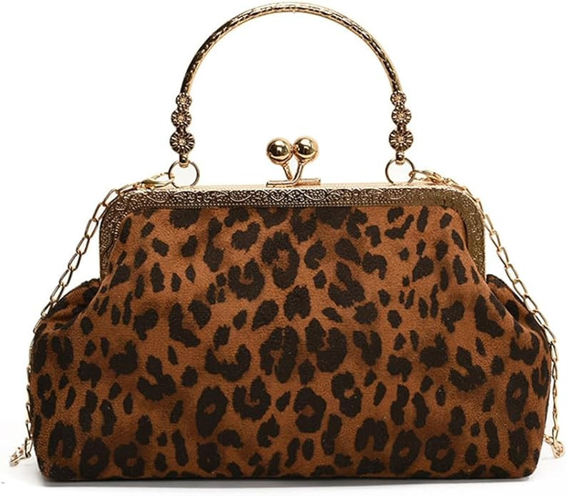 Leopard Print Clutch Purse for Women, Chain Strap Evening Bag, Cheetah Pattern Kiss Lock Suede To... | Amazon (US)