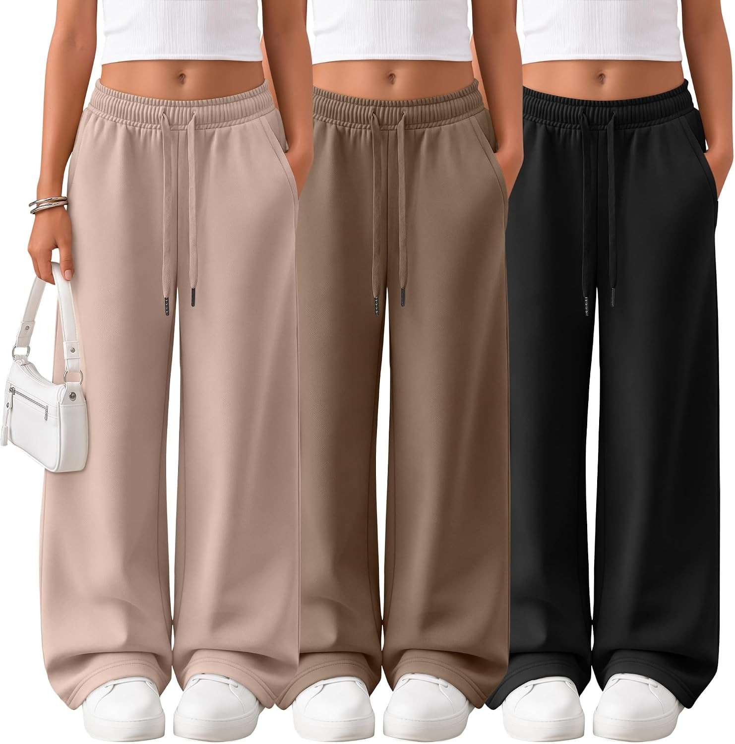 3Pcs Girls Wide Leg Sweatpants with Pockets Drawstring | Amazon (US)