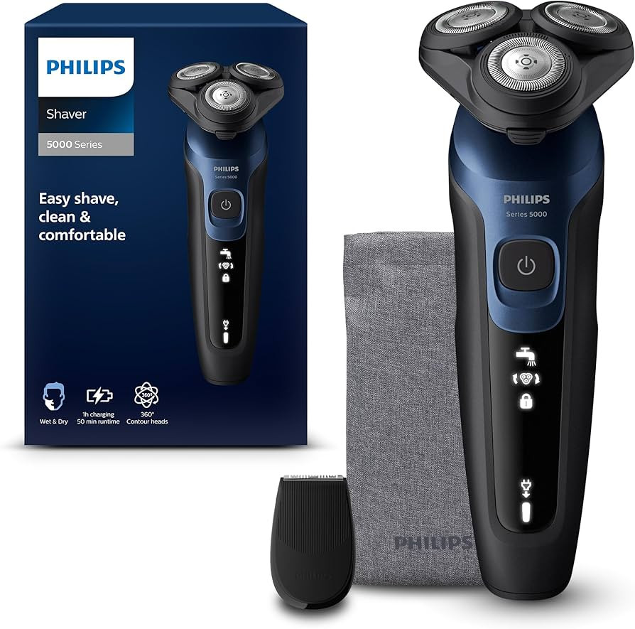 Philips Shaver Series 5000 - Wet & Dry Electric Men's Shaver in Metallic Blue with Precision Trim... | Amazon (UK)