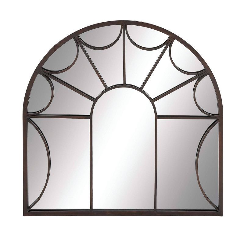 35" Modern Iron Arched Window Pane Wall Mirror Black - Olivia & May | Target