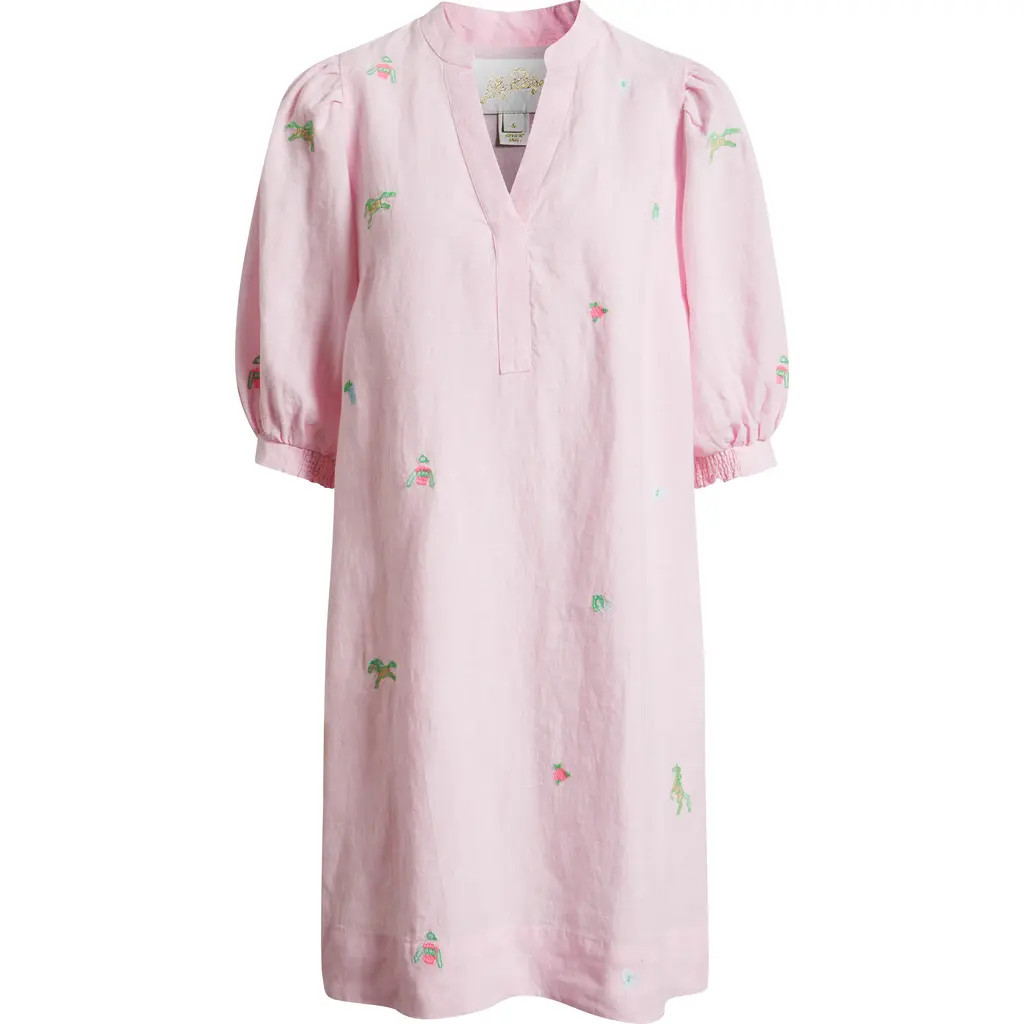 Lilly Pulitzer® Mialeigh Embroidered Linen Shift Dress in Pink Derby Ditsy at Nordstrom, Size 0 | Nordstrom