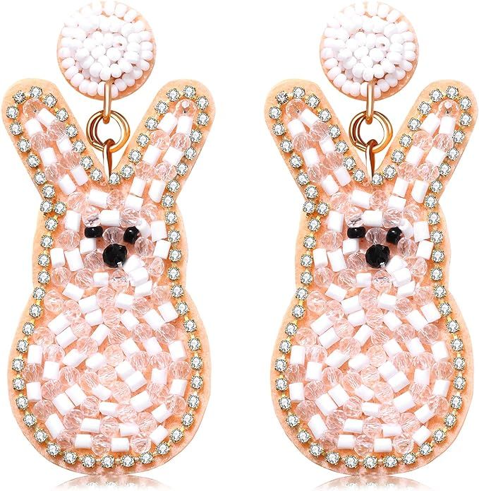 CEALXHENY Beaded Easter Earrings Handmade Easter Bunny Egg Earrings for Women Cute Spring Holiday... | Amazon (US)