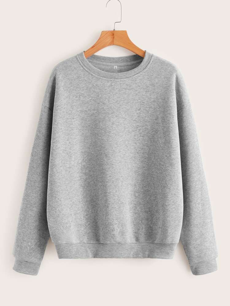 Solid Round Neck Thermal Lined Sweatshirt | SHEIN