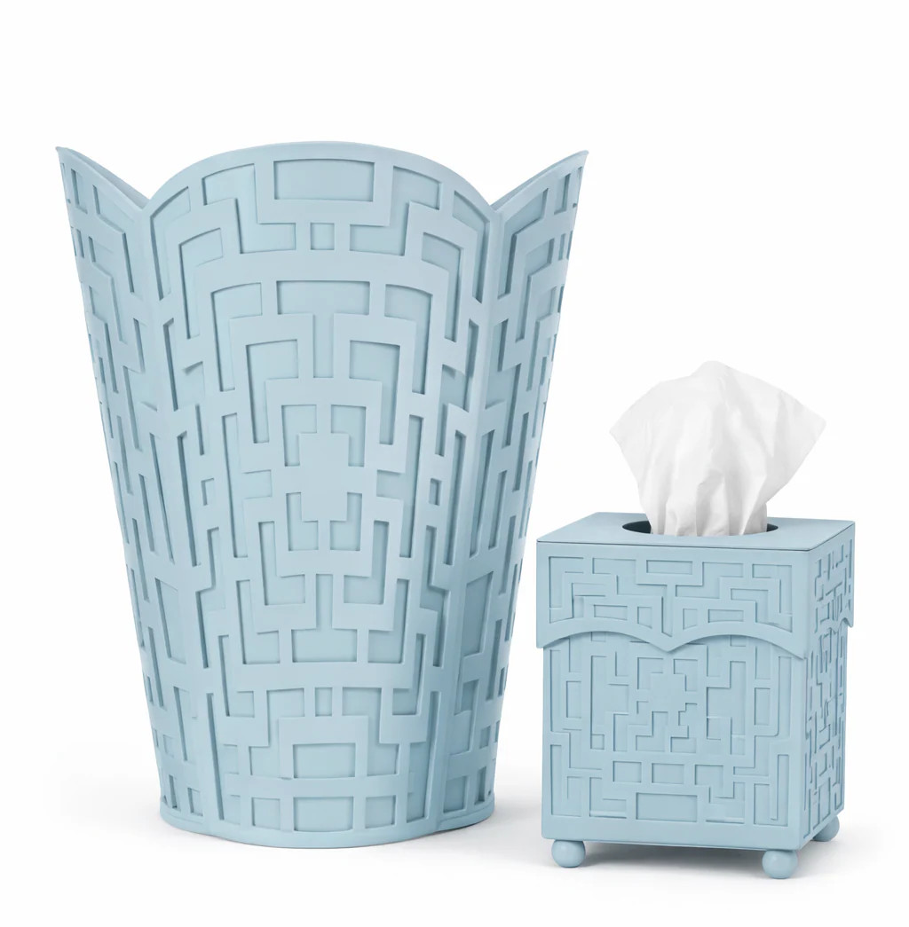 Slate Blue Fretwork Wastepaper Basket & Tissue (3 Options) | The Enchanted Home