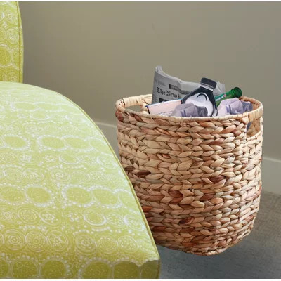 Large Round Water Hyacinth Wicker Basket with Handles - Handwoven Trash Bin | Wayfair North America
