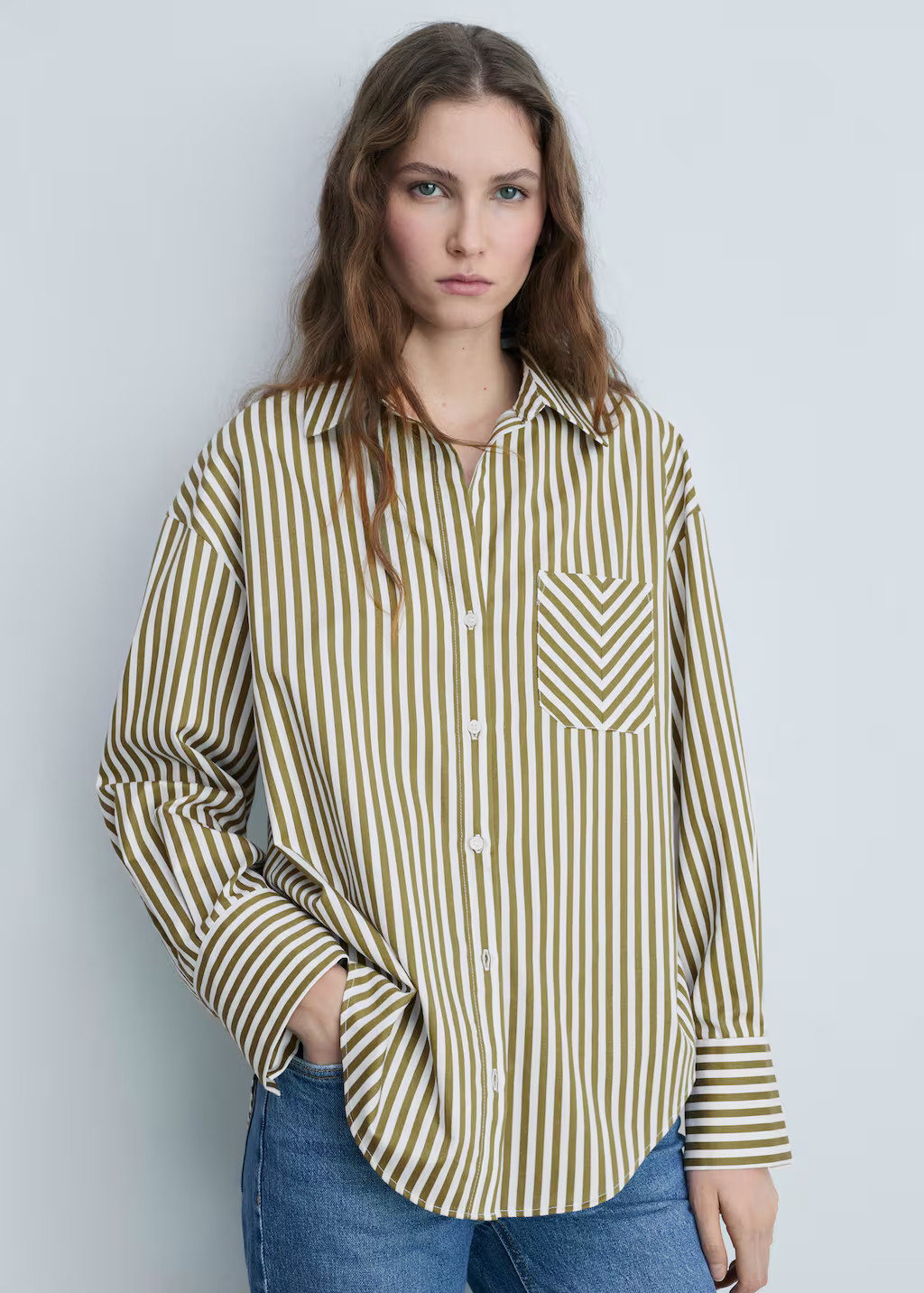 Striped shirt with contrasting pocket - Women | MANGO United Kingdom | MANGO (UK)