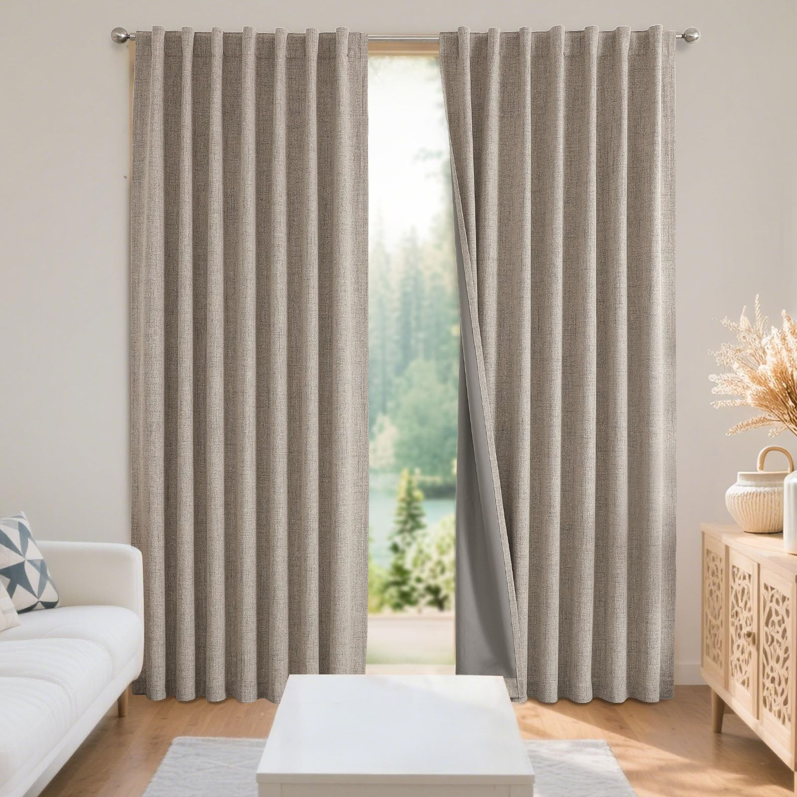 Joydeco Blackout Curtains for Bedroom - Natural Linen Curtains 52 X 84 inch, Thermal Insulated 10... | Amazon (US)