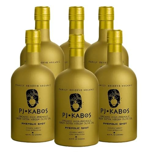 P.J. KABOS 2025/26 Harvest, Extremely High Phenolic (900+ mg/kg HPLC), USDA Organic Greek Extra Virgin Olive Oil, Kosher, Greece, Cold Extracted, 16.9oz Bottle, PJ KABOS “Family Reserve Organic - Phenolic Shot” (6pack) | Amazon (US)