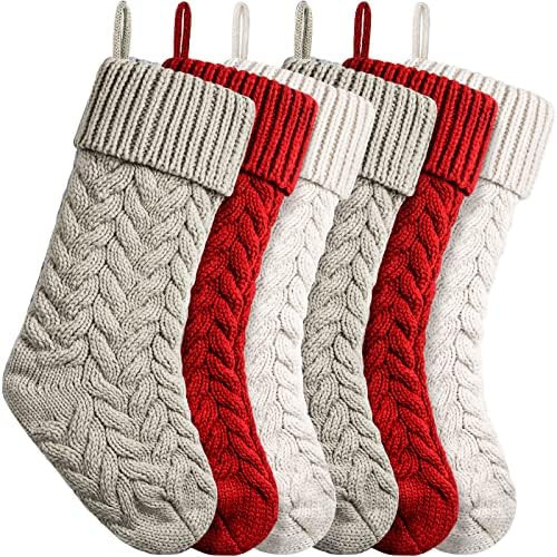 18 Inches Christmas Stockings Knit Xmas Stockings Large Fireplace Hanging Stockings for Family Ch... | Amazon (US)