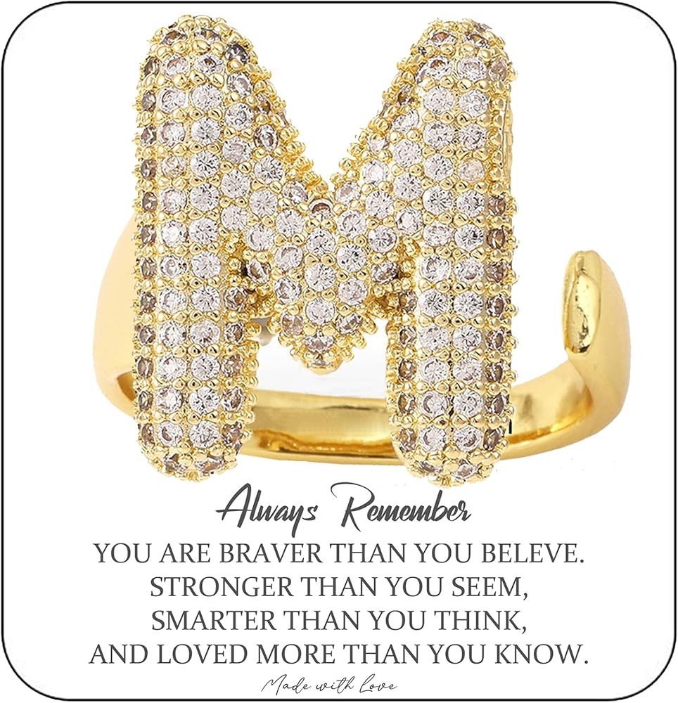 Inspirational Gifts for Women Bubble Initial Rings for Women Bubble Letter Ring Balloon Letters R... | Amazon (US)