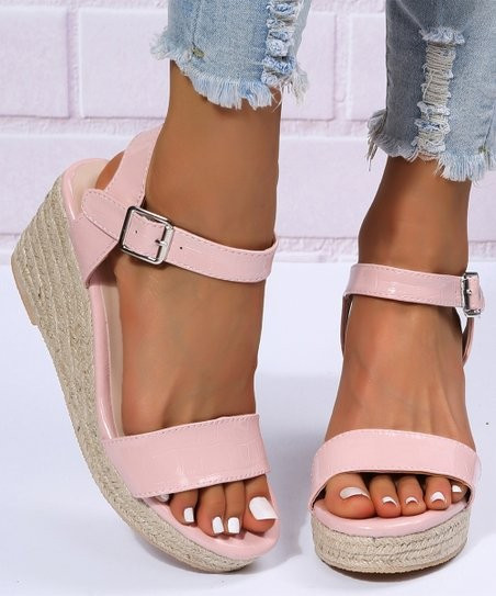 Pink Croc-Embossed Espadrille Wedge Sandal - Women | Zulily