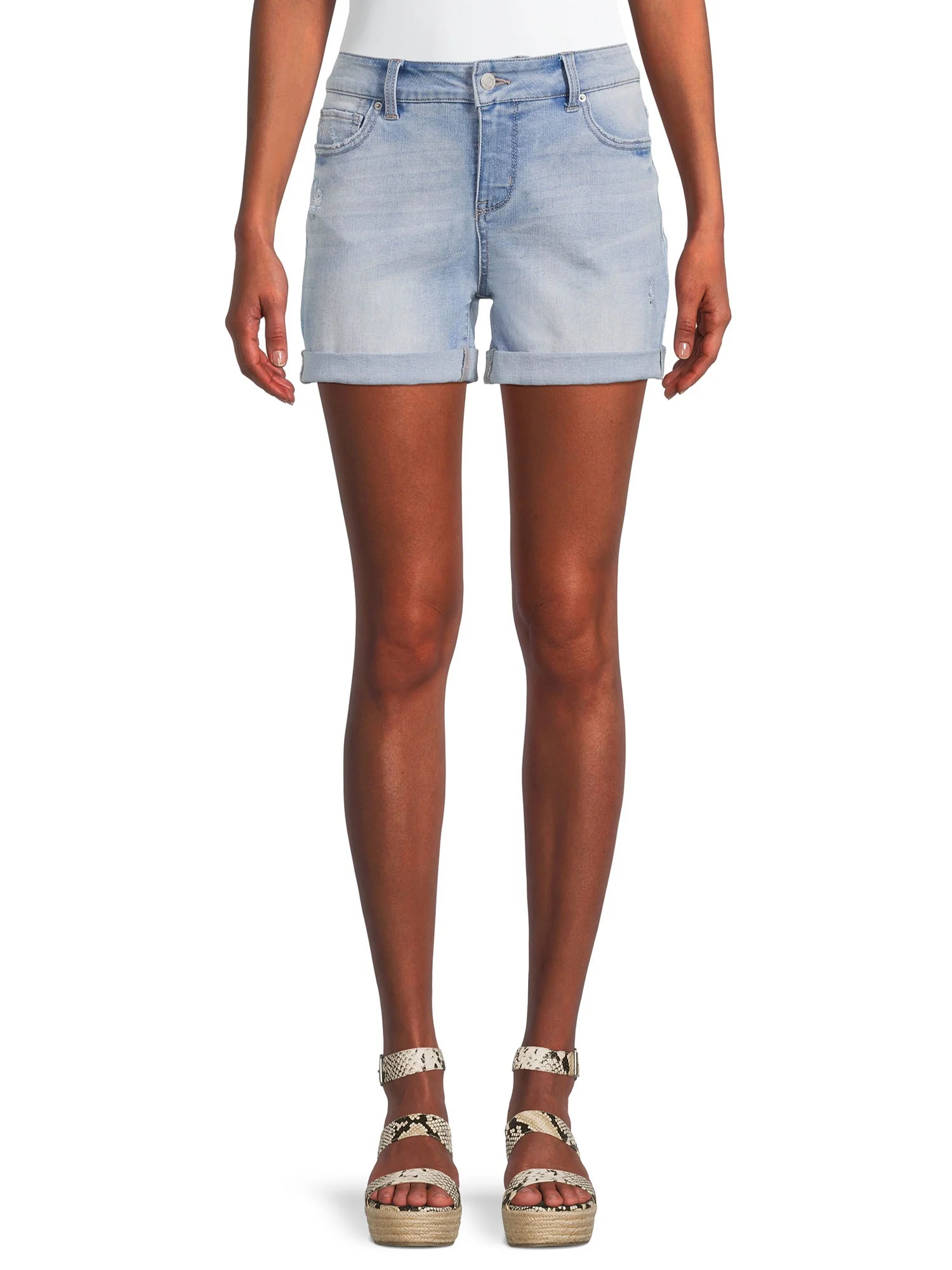Time and Tru Women's Mid Rise Cuffed 4" Denim Short | Walmart (US)