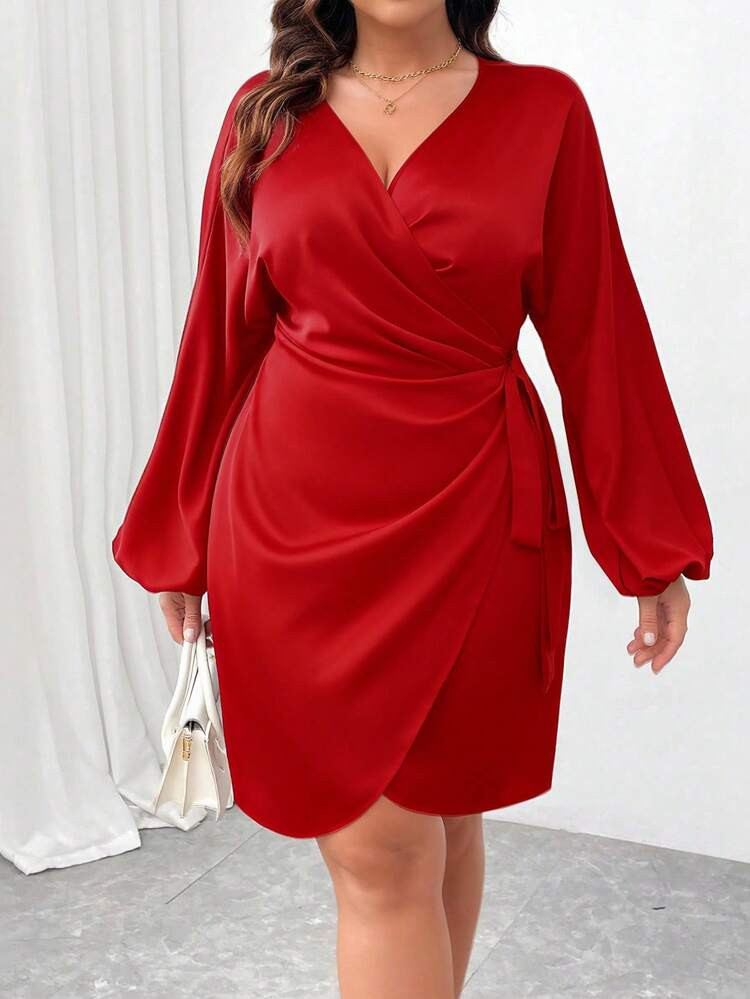 Sexy V neck red Dress | SHEIN