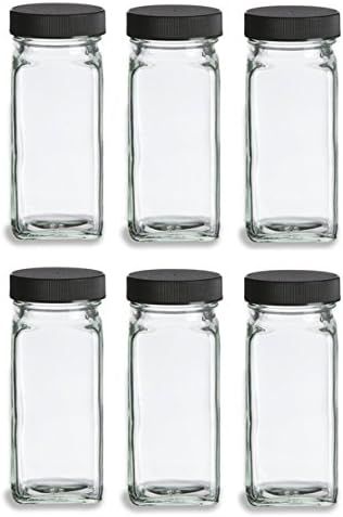 Nakpunar French Square Glass Spice Jars with Shaker Fitmens and Caps (6, 4 oz Black) | Amazon (US)