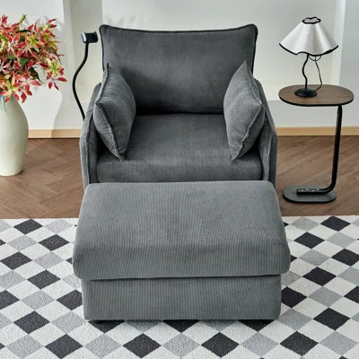 Oversized Chaise Lounge Chair Indoor with Ottoman and Storage , Comfy Corduroy Single Sofa, Upholstered Deep Seat Chaise Lounge with Pillows for Livin | Wayfair North America