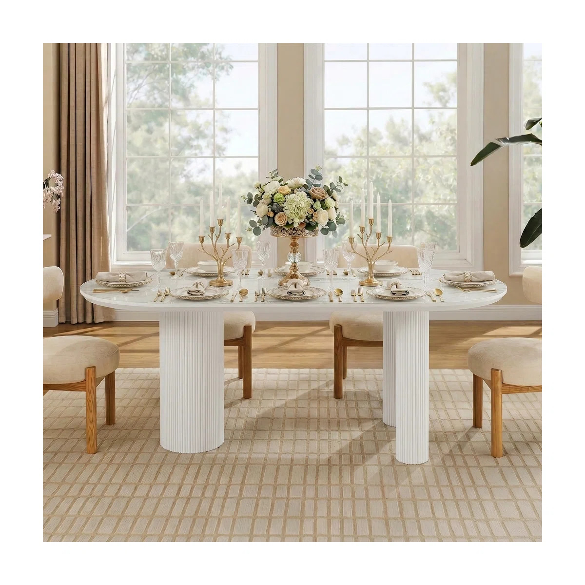 79'' Modern Dining Table for 8-10 People, White Rectangular Kitchen Table with Sintered Stone Tab... | Wayfair North America