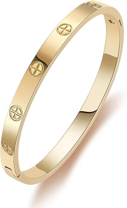 18K Gold Plated Love Friendship Bracelet with Cubic Zirconia Stones Bangle Cuff Best Gifts with C... | Amazon (US)