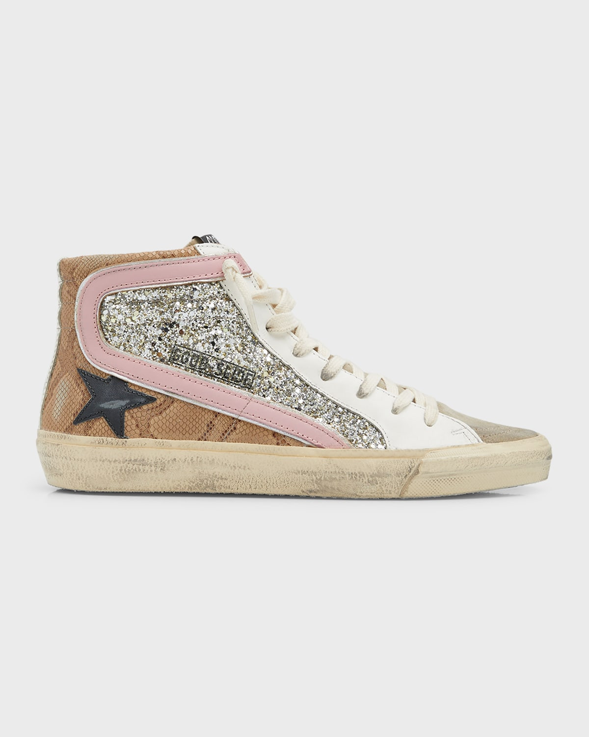 Slide Mid-Top Snake Glitter Sneakers | Neiman Marcus