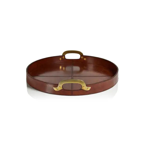 Harlow Leather with Brass Handles Round Tray | Bed Bath & Beyond