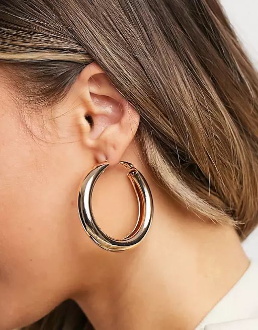 ASOS DESIGN 40mm hoop earrings in thick tube in gold tone | ASOS | ASOS (Global)