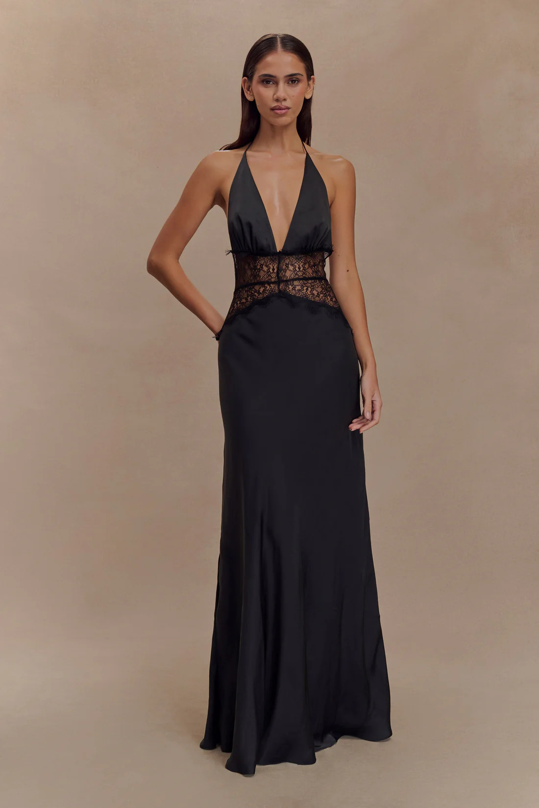 Dinah Lace And Satin Maxi Dress - Black | MESHKI US