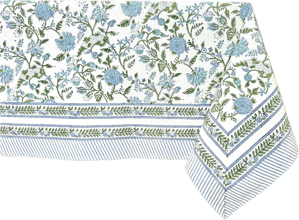 ATOSII Mahoka Blue 100% Cotton Square Fall Tablecloth, Handblock Floral Linen Table Cloth for Kit... | Amazon (US)