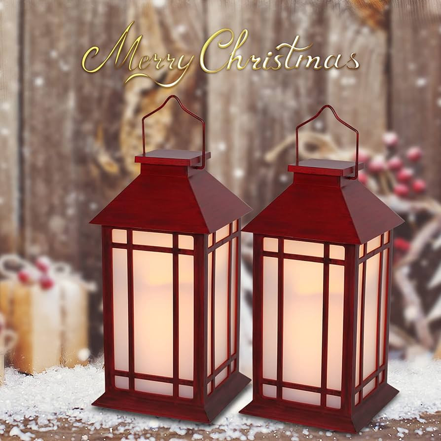 Christmas Lanterns Decorative,2pcs Red Lanterns Decorative Outdoor,Decorative Candle Lanterns Fla... | Amazon (US)