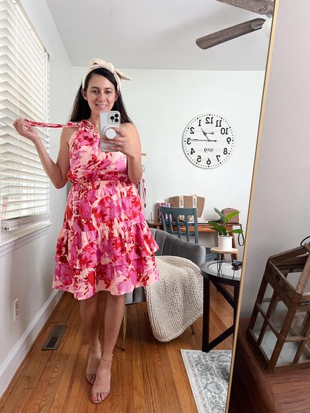 🩵Looking for the best birthday dress this summer 🩵 I trying this one shoulder pink floral tiered mini dress! I love the fabric, pattern, color, and tiered detail.  The one shoulder detail isn’t doing it for me, you may need to size down if you have a smaller bust. It’s great for a summer party or so many other occasions 💕
Summer looks, summer outfit, sale, summer style, BrandiKimberlyStyle 

#LTKOver40 #LTKSeasonal #LTKParties