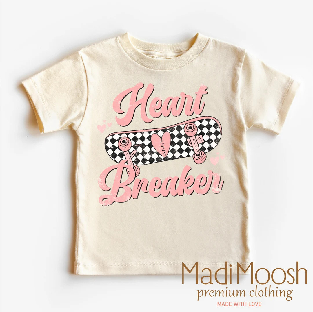Heart Breaker Girls Skateboard Valentine Toddler Shirt - Valentines Day Kids Shirt - Natural Todd... | Etsy (US)