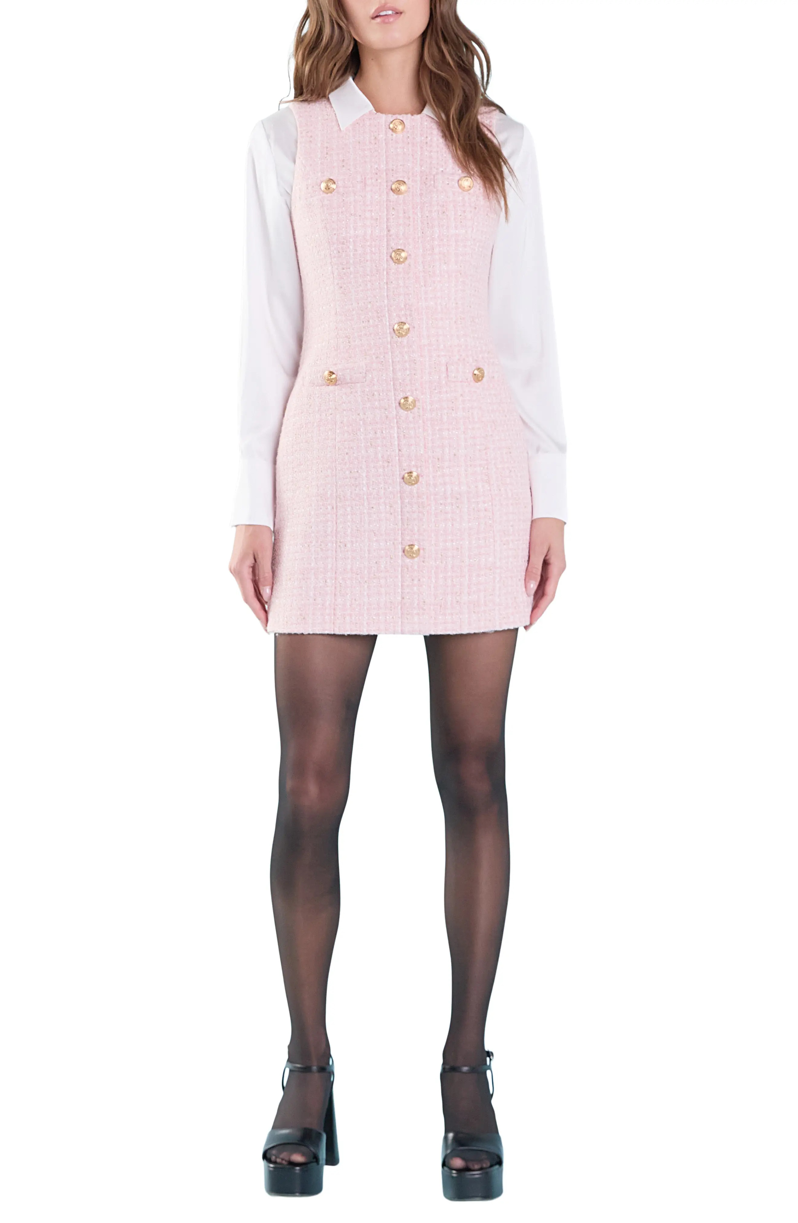 Endless Rose Sleeveless Metallic Tweed Minidress in Pink at Nordstrom, Size X-Small | Nordstrom
