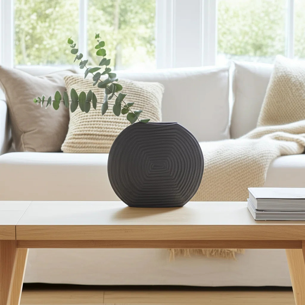 Metal Aluminum Vase with Modern Round Profile and Concentric Ring Design for Stylish Contemporary... | Wayfair North America