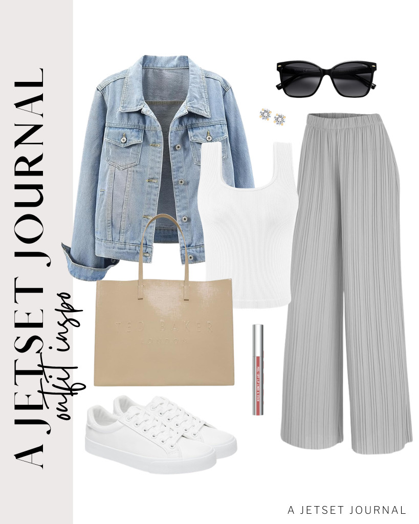 We are obsessed with this combination of a ribbed tank top and gray pleated wide-leg pants from Lock and Love. Layer it with this distressed ripped denim jacket and pair it with SERNIAL white tennis shoes. Finish this look with SOJOS oversized polarized sunnies.

#LTKSeasonal #LTKSaleAlert #LTKTravel
 

 