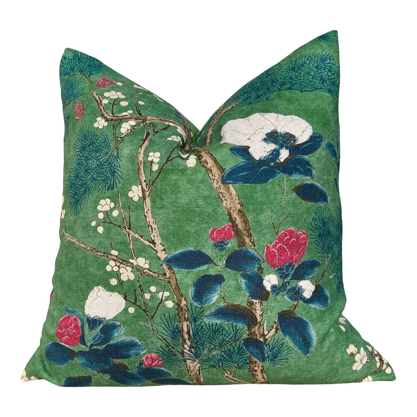 Katsura Pillow in Emerald Green. Designer Pillows, High End Floral Pillow Case, Euro Sham Cover, ... | Etsy (US)