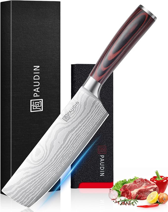 PAUDIN Nakiri Knife - 7" Razor Sharp Meat Cleaver and Vegetable Kitchen Knife, High Carbon Stainl... | Amazon (US)