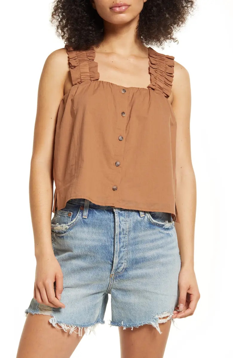 Ruffle Strap Cotton Tank Top | Nordstrom