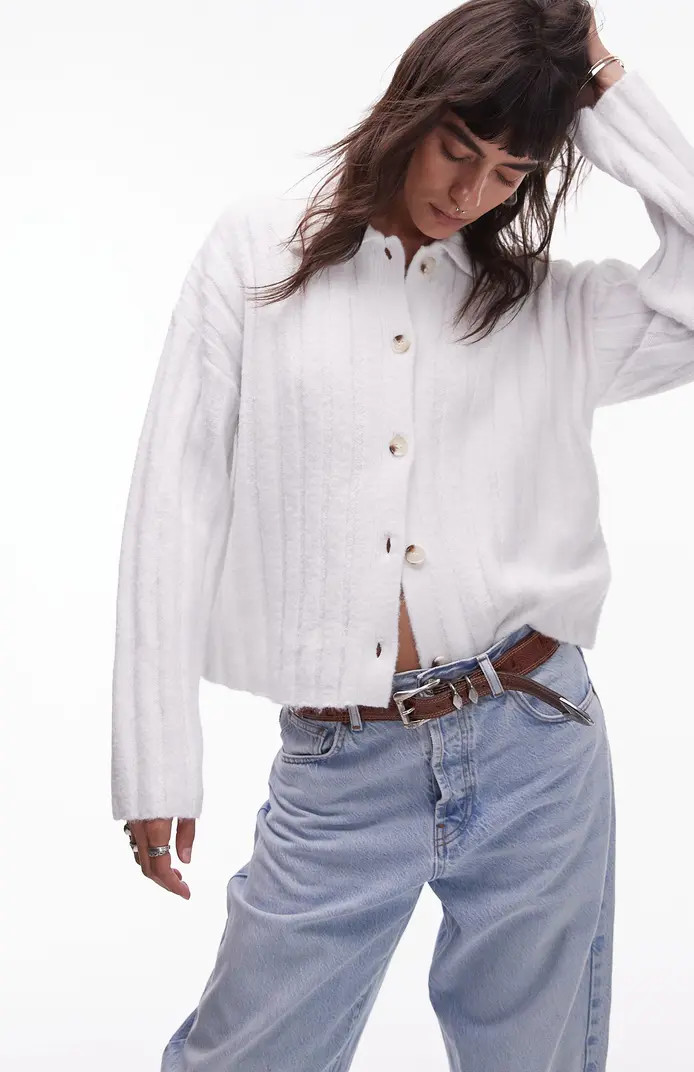 Topshop Rib Collared Cardigan | Nordstrom | Nordstrom