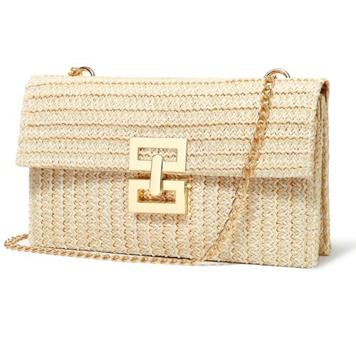 LUOFMISS Straw Clutch Purse Crossbody Bag for Women Designer Evening Handbag Casual Summer Beach Straw Shoulder Bag | Amazon (US)