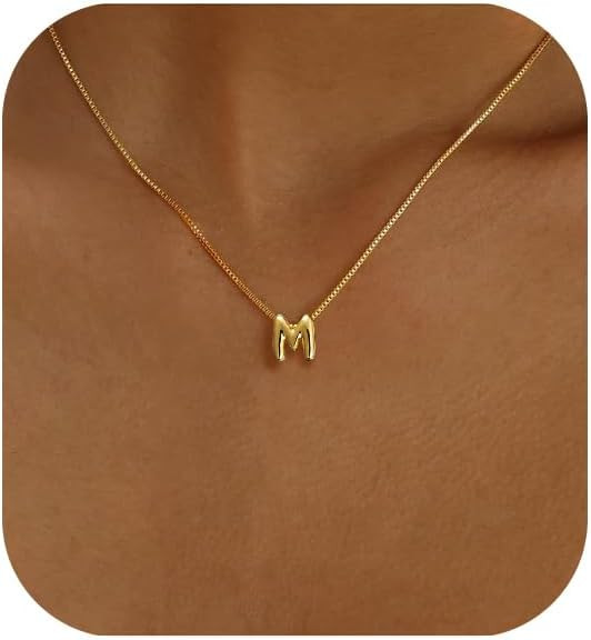 Gold Plated Letter Necklace, Cute Initial Necklaces for Women 14k Gold Plated Balloon Letter Neck... | Amazon (US)