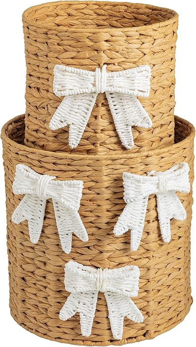 Mud Pie Water Hyacinth Woven Bow Basket Set of Two | Amazon (US)