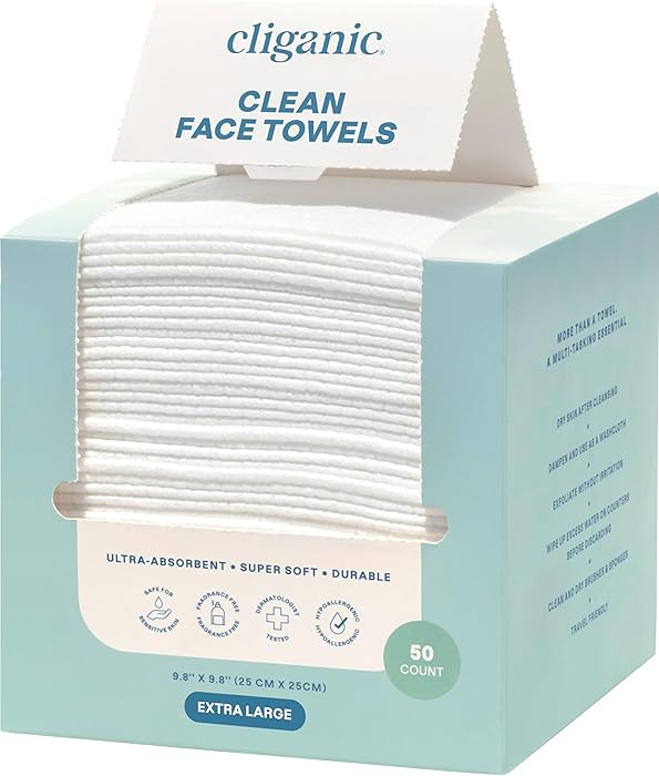 Cliganic Clean Face Towels XL, Disposable, Ultra-Absorbent, Hypoallergenic & Soft - Makeup Remove... | Amazon (US)
