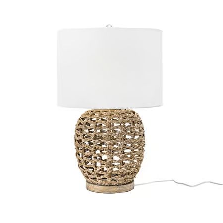 Tan 24-inch Twined Rattan Basket Table Lamp | Rugs USA