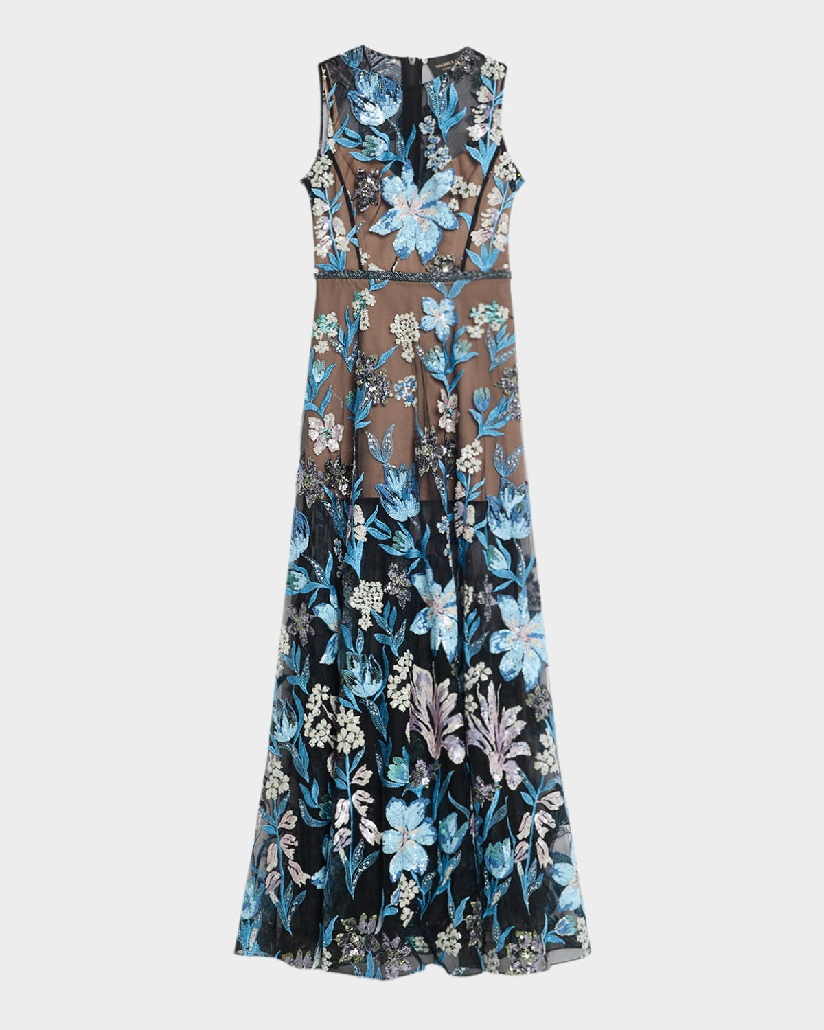 Arielle Sleeveless Sheer Floral Embroidered Gown | Neiman Marcus
