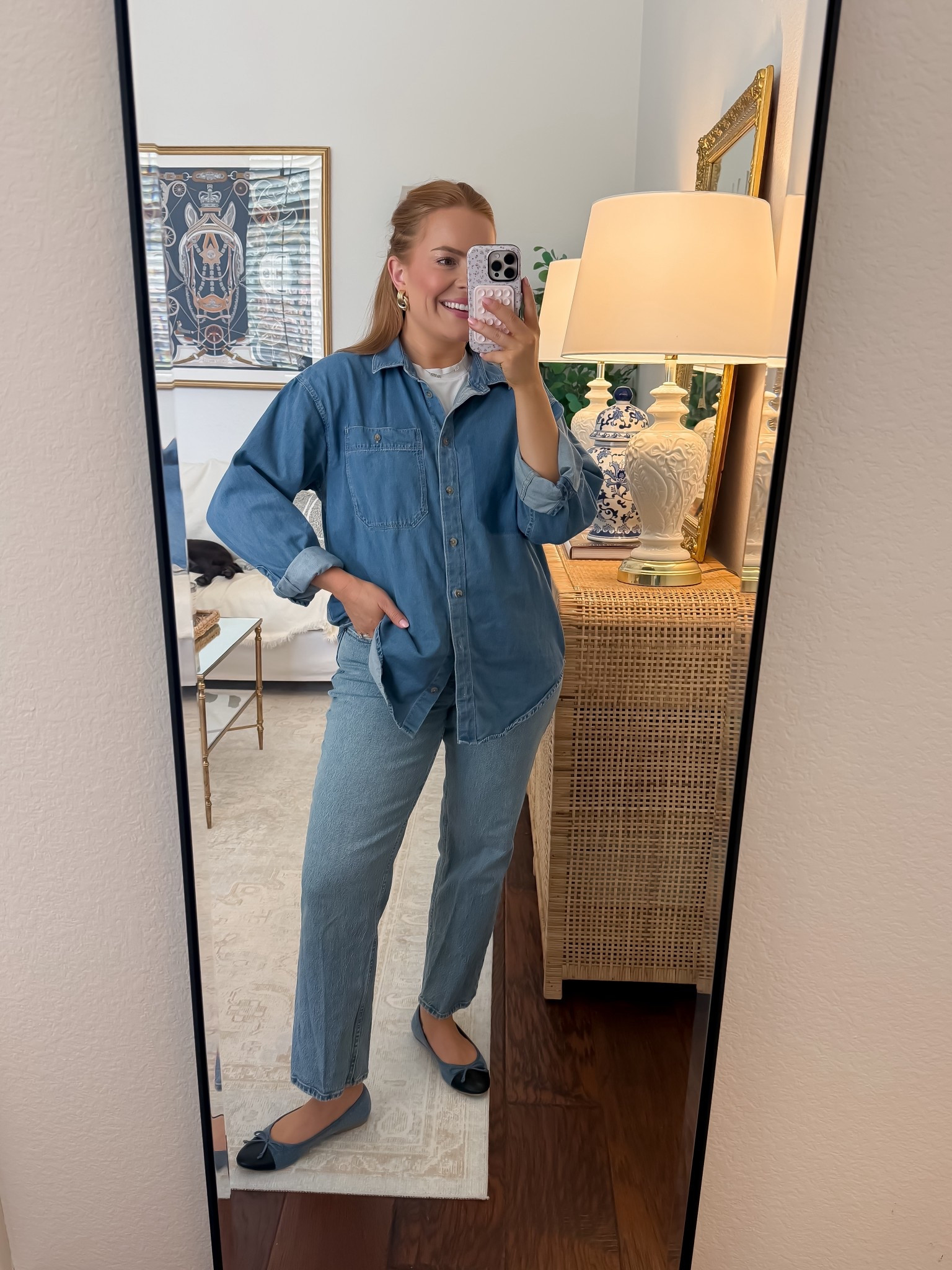 Today’s mom outfit of the day: denim on denim👖 these are my favorite 90s style Jeans! I sized up to fit my postpartum body! 

#LTKmomlife #LTKootd #LTKWorkwear