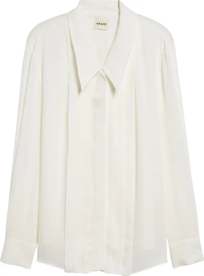 Khaite Dorian Pleated Point Collar Silk Blouse | Nordstrom | Nordstrom