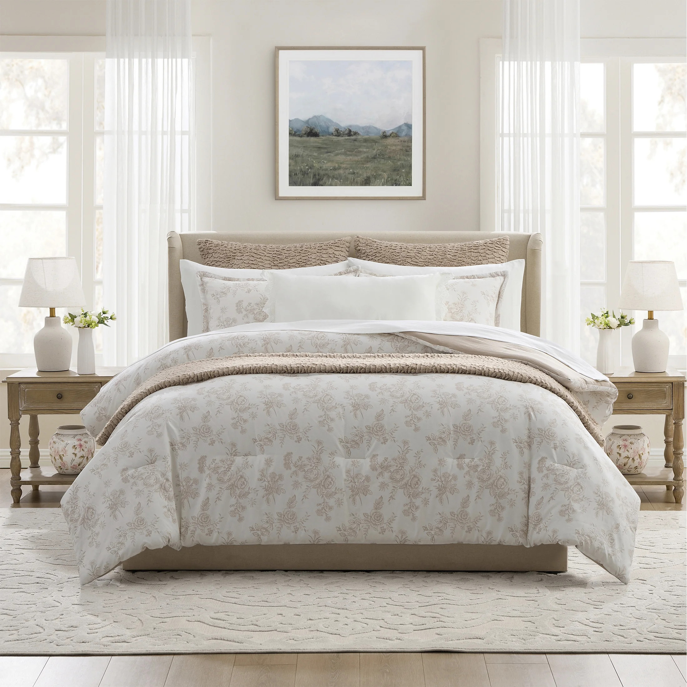My Texas House Floral 11-Piece Comforter Set with Sheets, Taupe, Queen | Walmart (US)