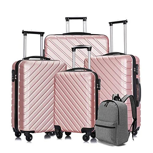 OKAKOPA 4 Piece Hardside Luggage Travel Set W/ Backpack Hard Shell Suitcase,Pink (18 inch 20 inch... | Walmart (US)